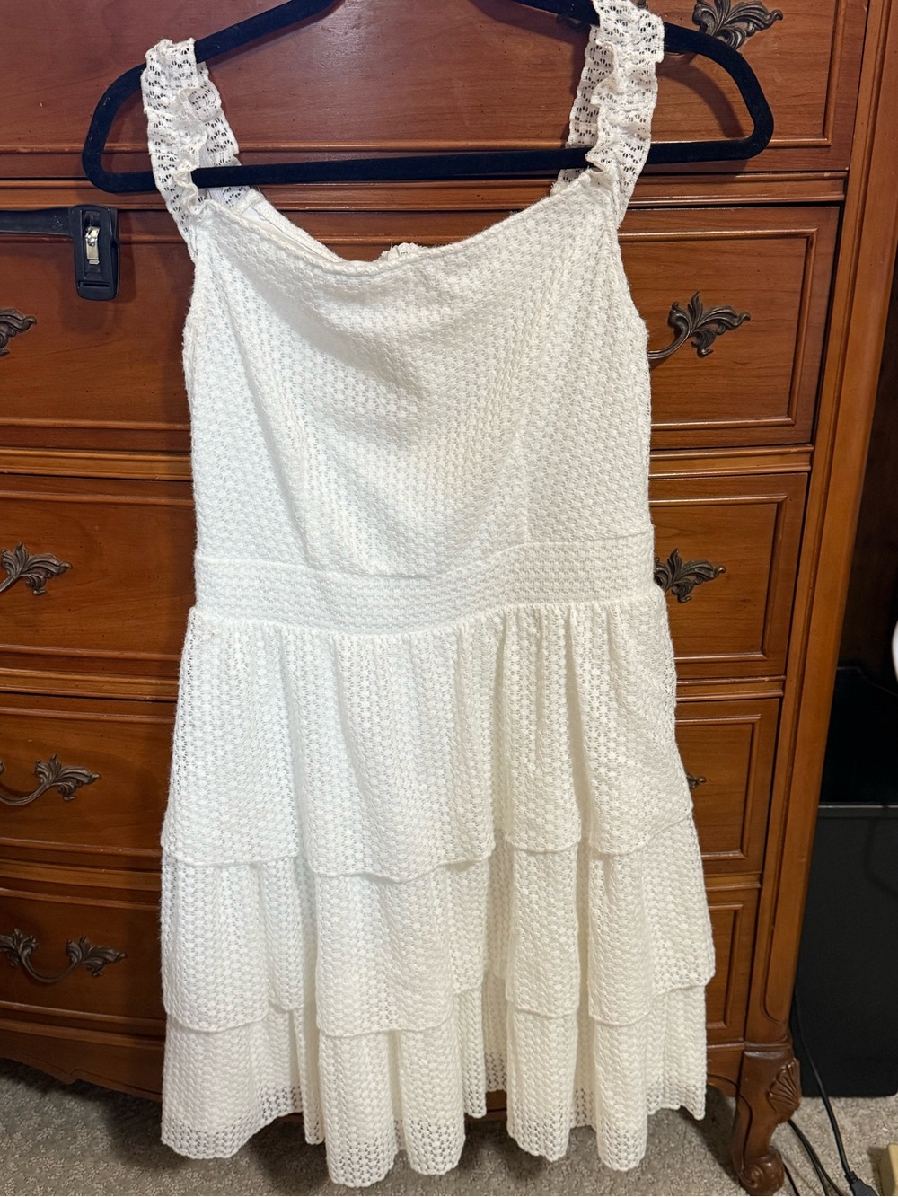 SHEIN White Crochet Strap Tiered Midi Dress